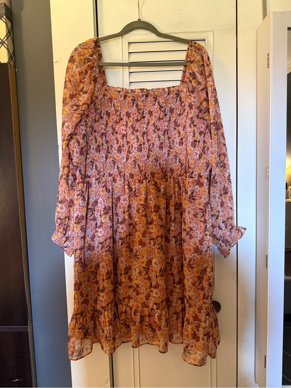 LC Lauren Conrad Rust-Pink Floral Smocked Tiered Dress